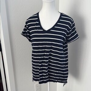 Ariat Black and White Striped V-Neck Top NWOT